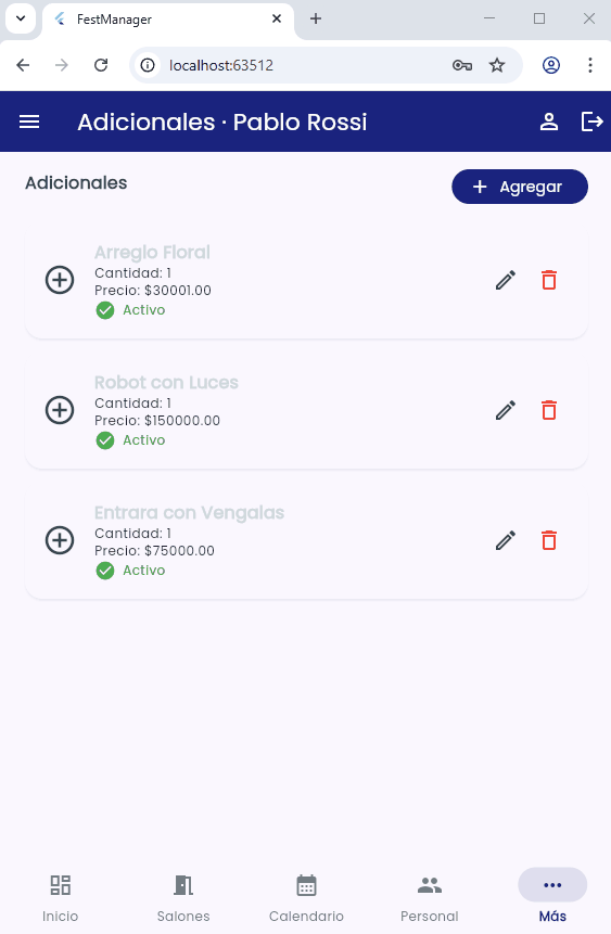 Catálogo de servicios adicionales para eventos en FestManager