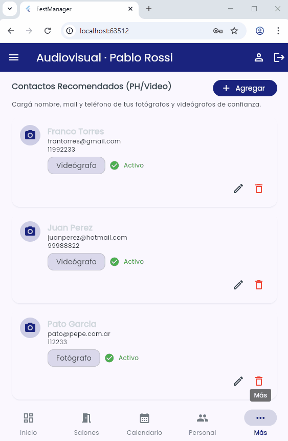 Red de proveedores audiovisuales y recomendaciones para eventos en FestManager