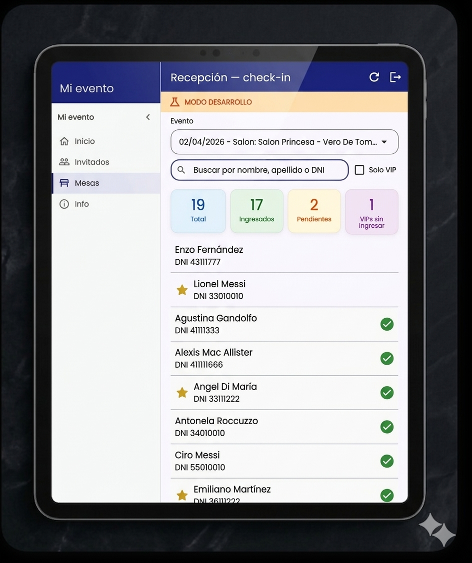 Recepción digital y coordinación en vivo el día del evento — FestManager
